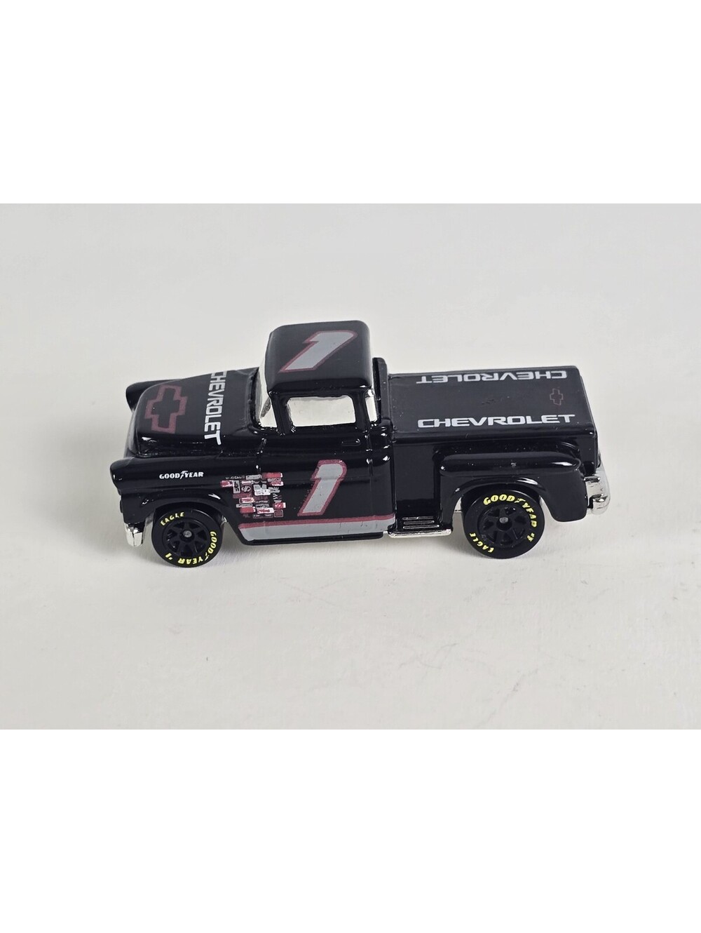 '91 Hot Wheels '56 Flashsider Chevrolet Racing Pickup #1 Black w/Goodyear Eagles